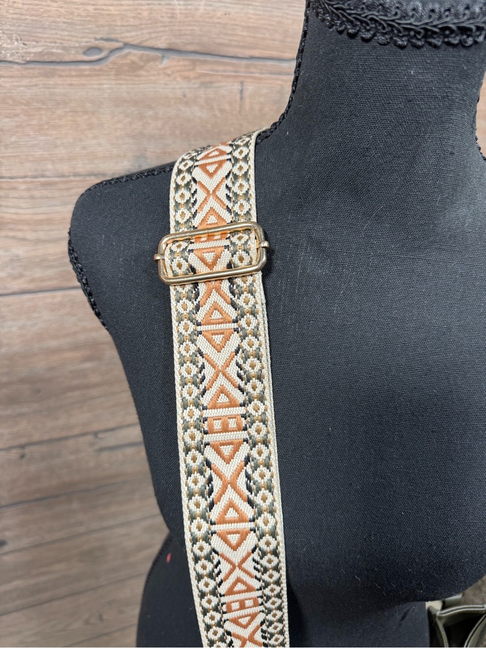 Olive Green Women's Crossbody Bag with Patterned Removable Strap - Picture 2 of 5